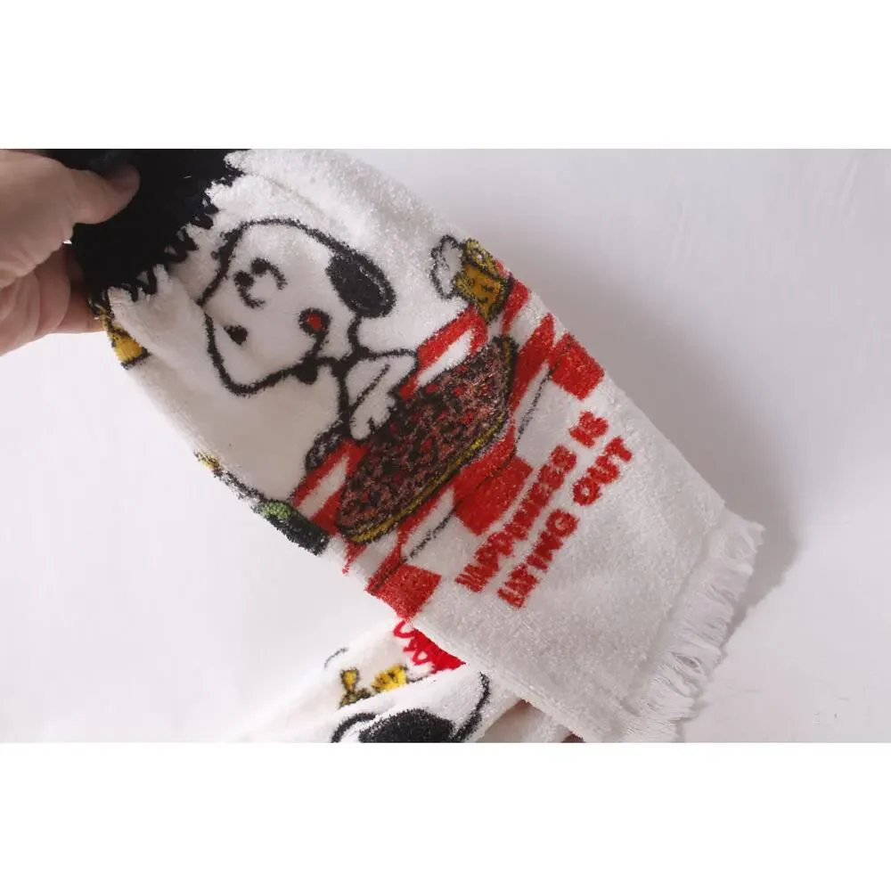 Vintage Stove Snoopy Kitchen Towel Lot with Crochet Top Happiness Is Eating Out